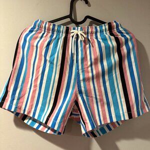 Bermies Swim Trunks - White/Pink/Blue/Black Stripes